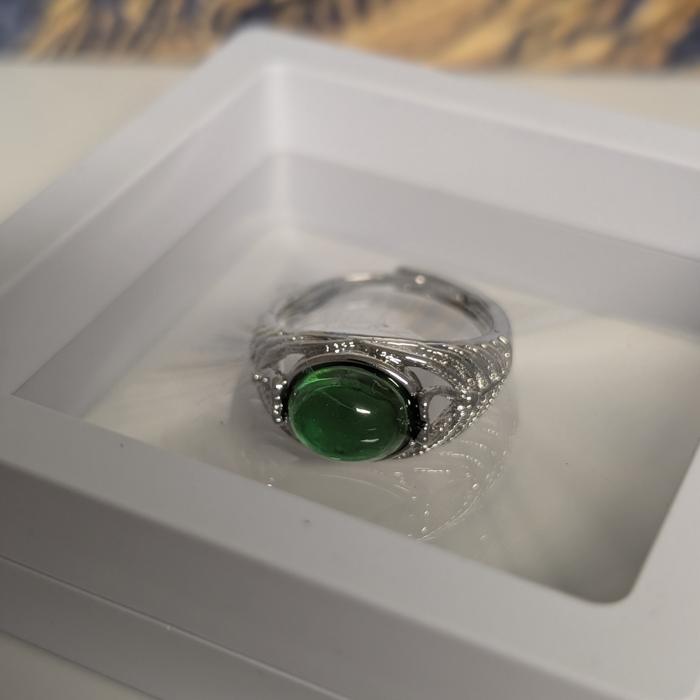 Elegant Silver Ring with Green Gemstone Forest Green